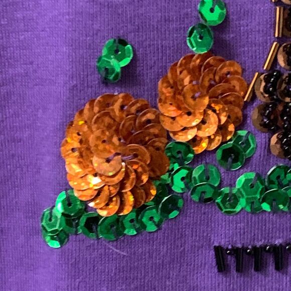 Women's Halloween T-Shirt LARGE Purple Haunted House Beaded Sequins Long Sleeve - Picture 8 of 16